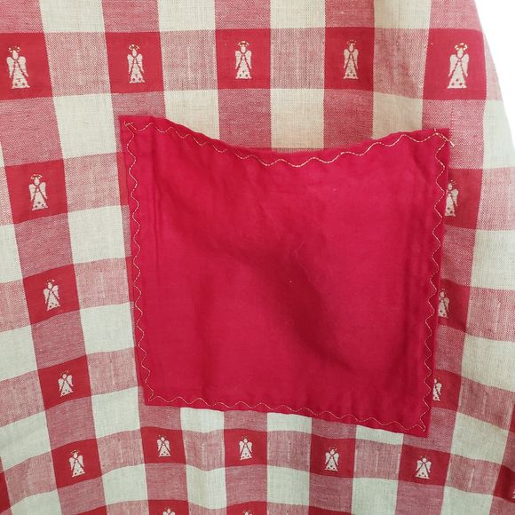 Christmas Angels Kitchen Apron, Red and Tan, with Wrap Tie and Pocket - Picture 6 of 9